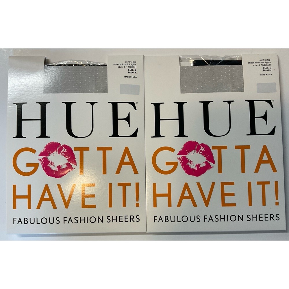 NIP 2 Pairs HUE Gotta Have It! Fashion Sheers Control‎ Top Black Pantyhose Sz 0